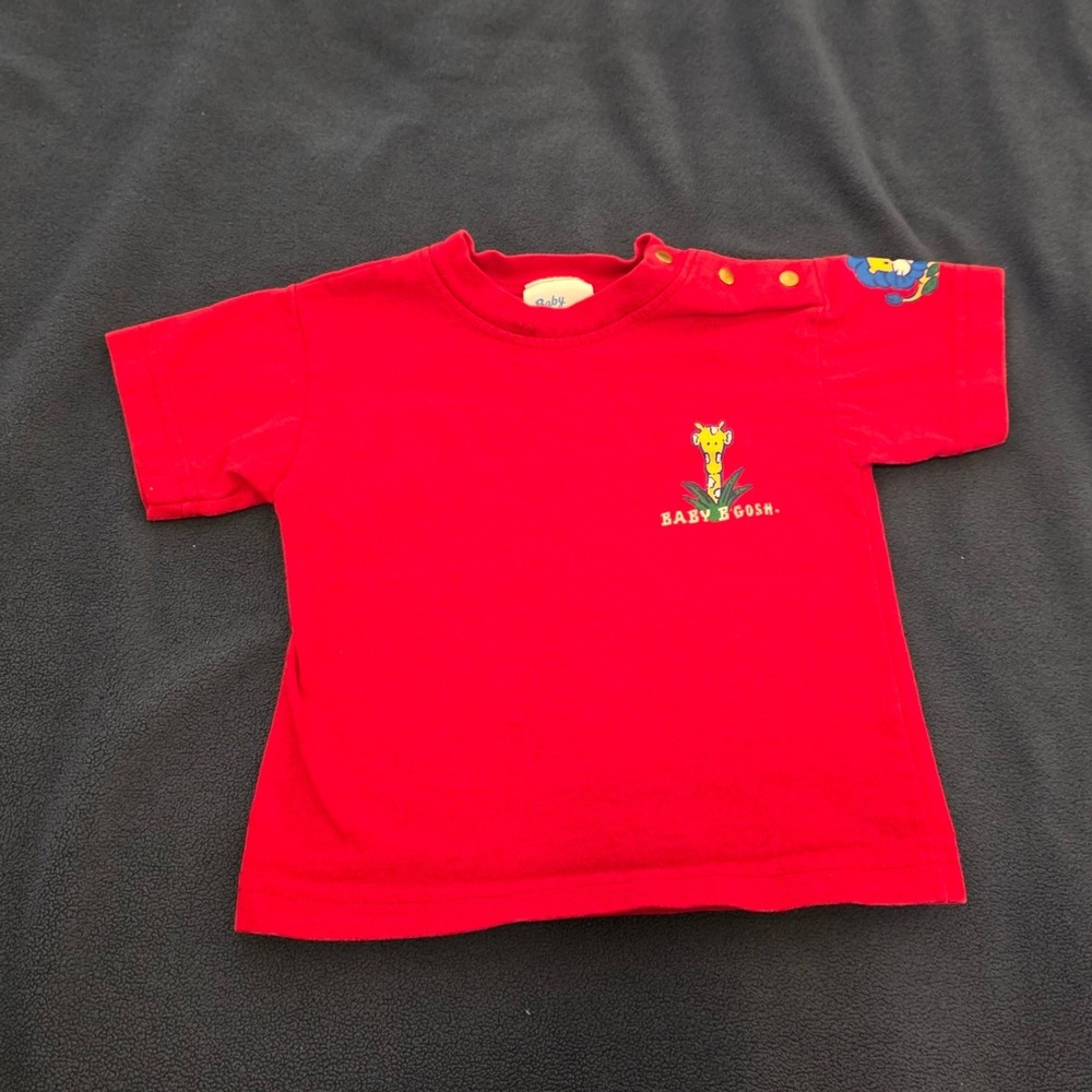 Vintage Baby B Gosh Unisex T Shirt Baby 3-6 Months Red Giraffe Snaps USA Made